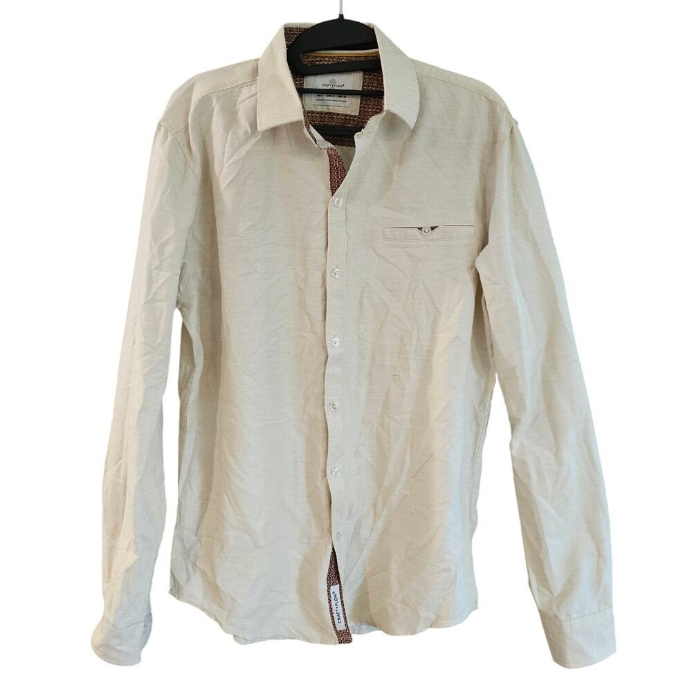 Craft + Flow Cream Woven Long Sleeve Button Up Office Work Dress Shirt Men’s S